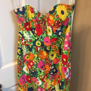 Shoshanna Floral Cotton Strapless Dress